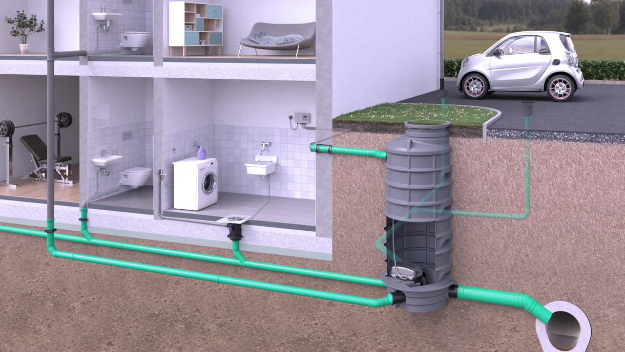 Installation diagram for a standard backwater chamber, also for use as a transition chamber