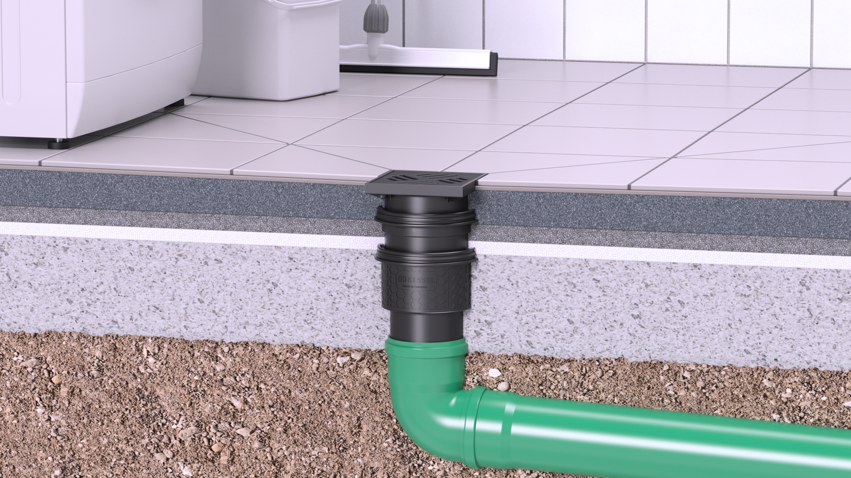 Installation diagram for the Practicus basement drain