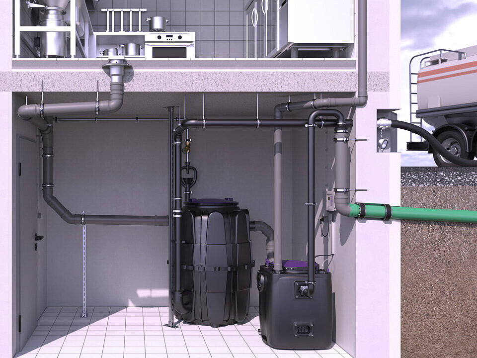 Schema di installazione del separatore di grassi EasyClean free Modular Direct