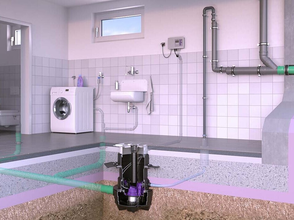 Inbouwvoorbeeld Aqualift F Compact voor vloerinbouw