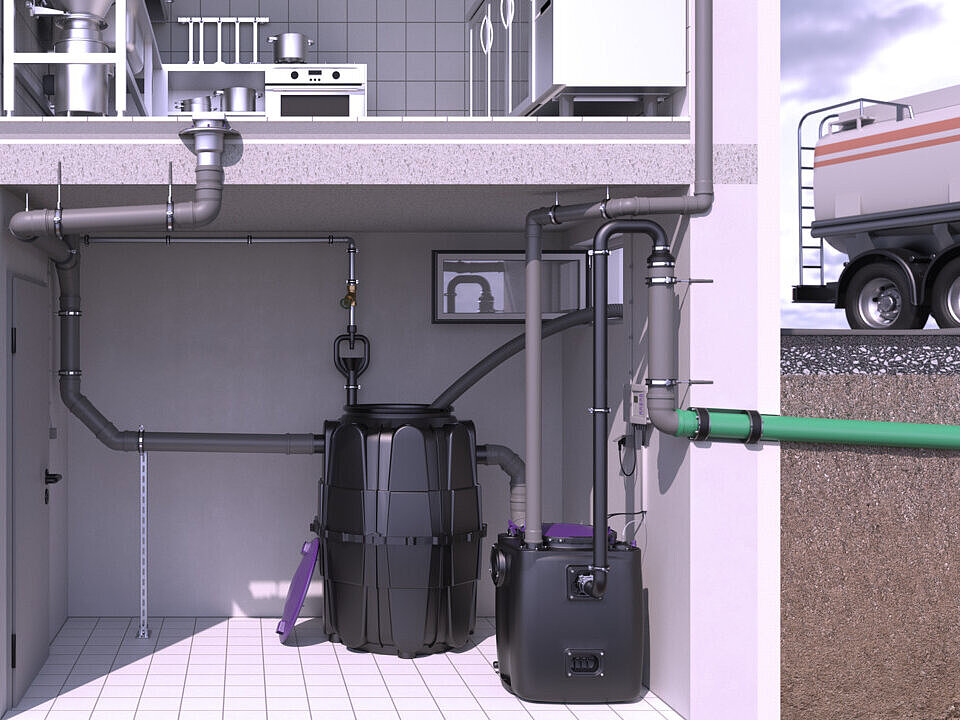 Schema di installazione del separatore di grassi EasyClean free Modular Standard