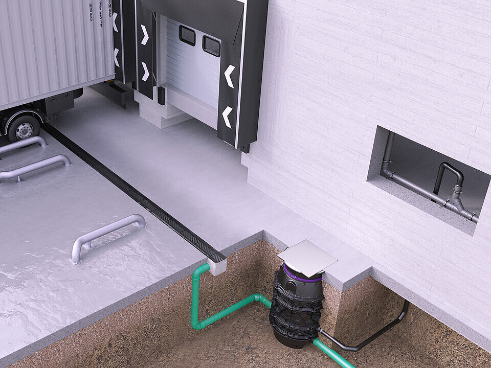 Installation diagram for hybrid lifting station Ecolift XL for surface drainage